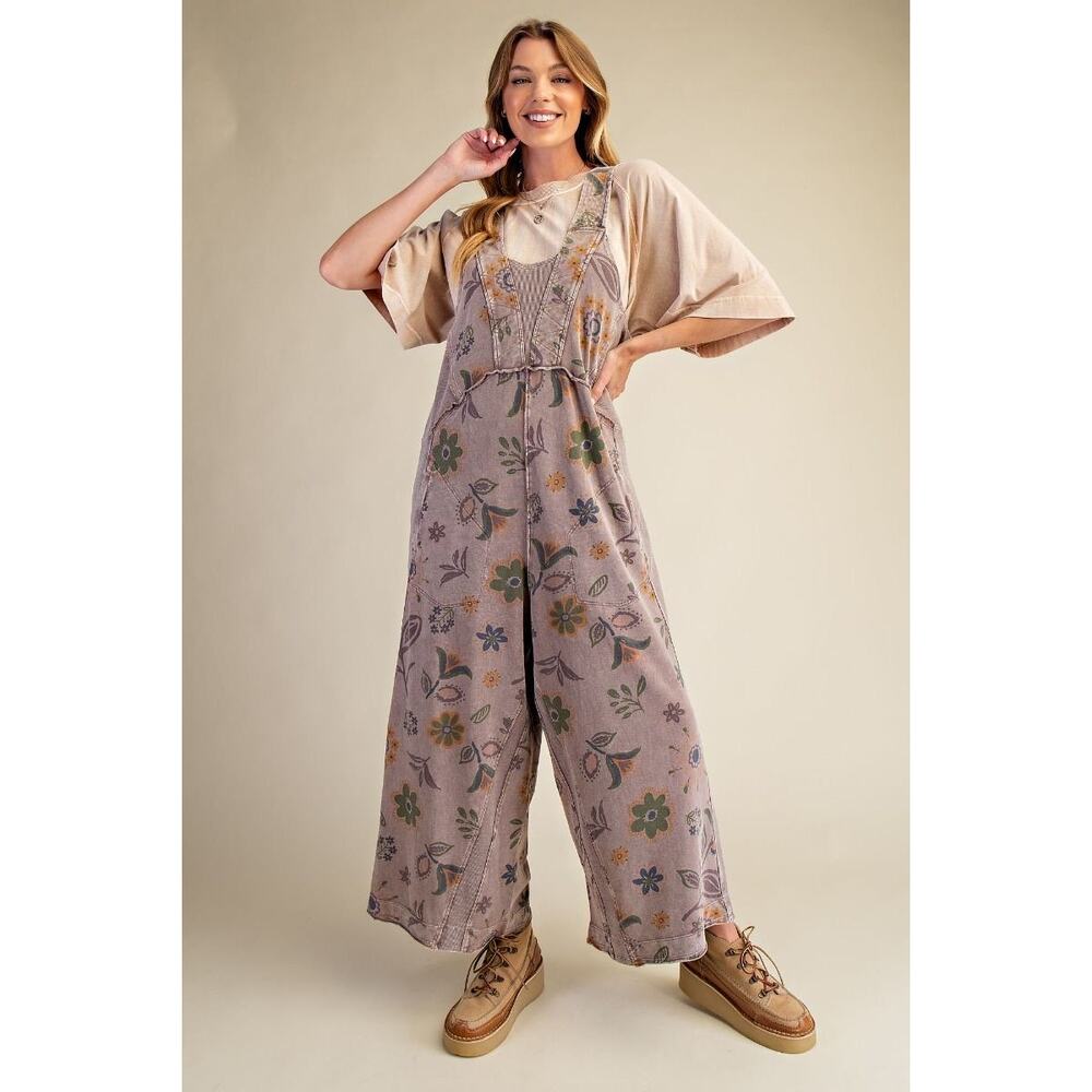 EASEL SIGNATURE PRINTED SOFT WASHED TERRY JUMPSUIT - Picture 4 of 6